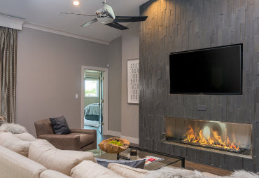 Bioethanol fireplace mounted underneath television
